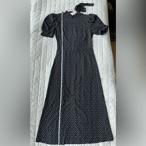 Topshop Black and White Puff Sleeve Midi Sundress